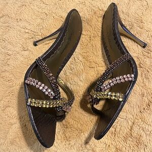 Beverly Feldman Shoes sz 9 bling slides heels sandals
